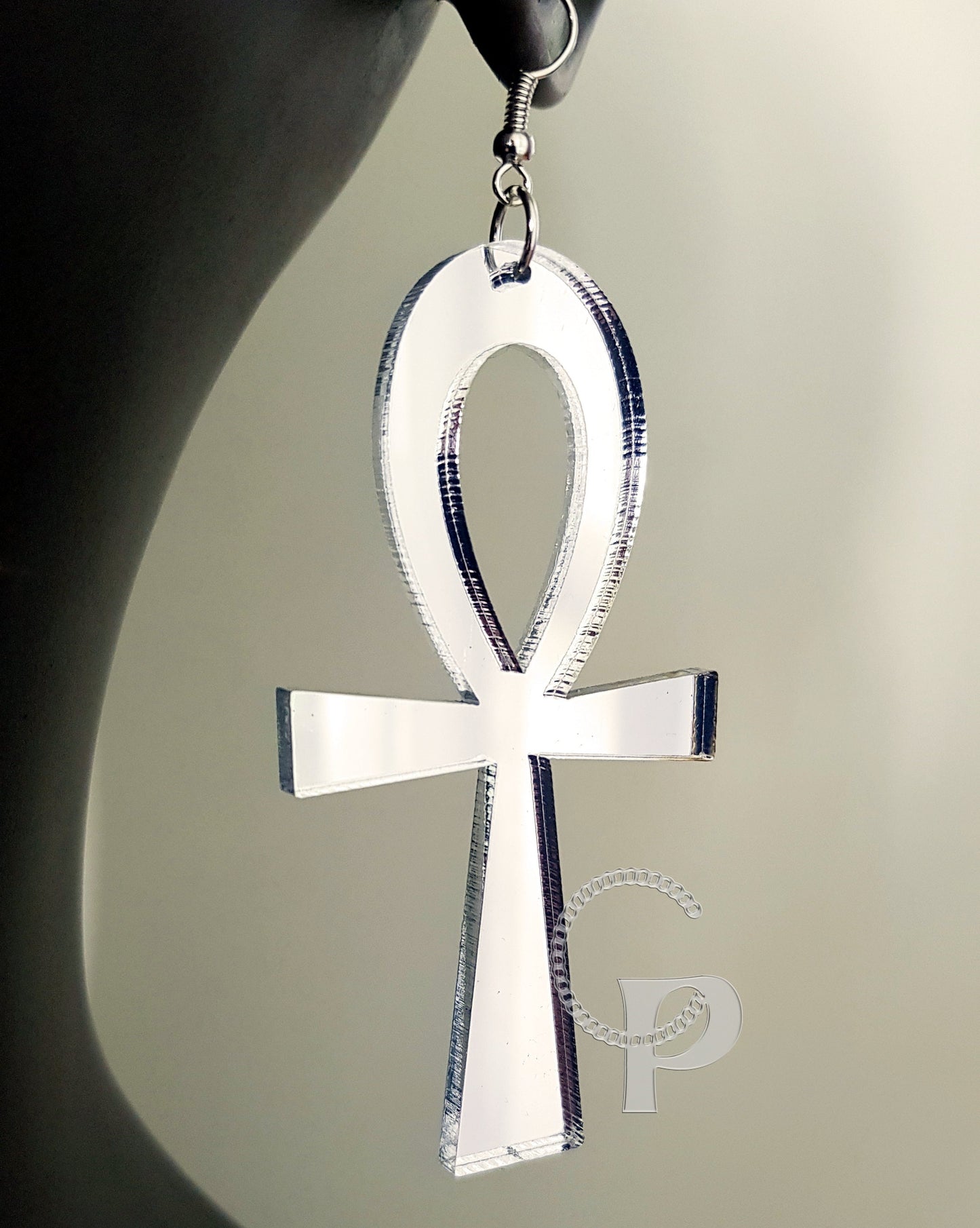 Ankh earrings in silver or gold mirror acrylic Africa Symbol Egyptian Cross