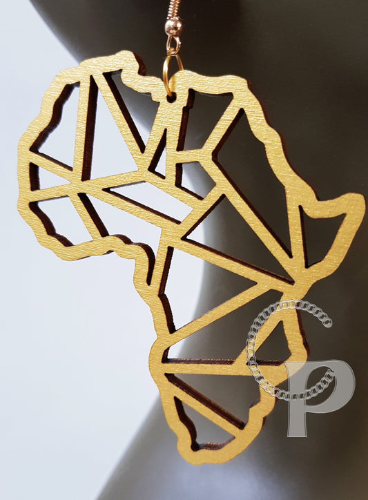 3 pairs of earrings wooden Africa outline map geomertric in a choice of sizes 25 colors to choose from