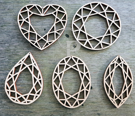 Unfinished wood shapes x 10 for jewelry making geometric jewel shapes laser cut for crafts