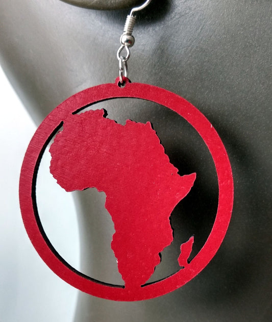 3 pairs of earrings wooden Africa map hoop in a choice of sizes 25 colors to choose from