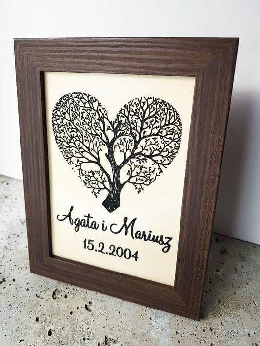 Personalized wooden plaque frame stand heart tree wedding anniversary names date