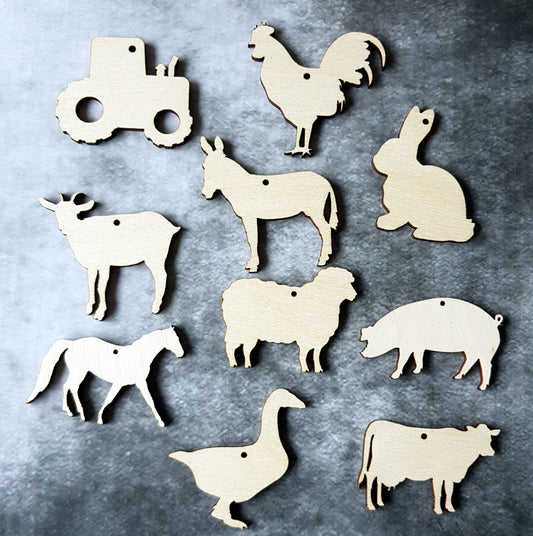 Wooden animal shapes farm cut outs wood crafts decoration DIY  decor