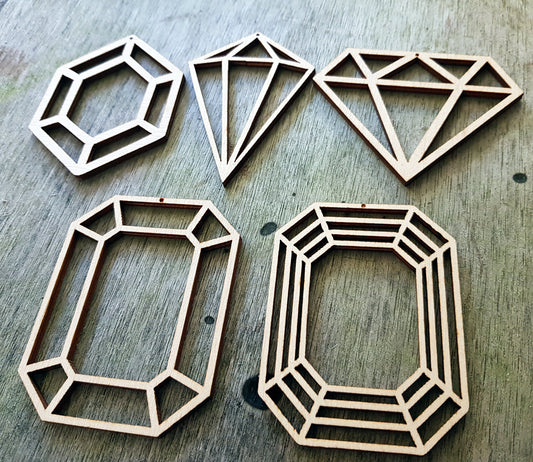 Wood shapes x 10 for jewelry making craft projects geometric jewel shapes laser cutouts