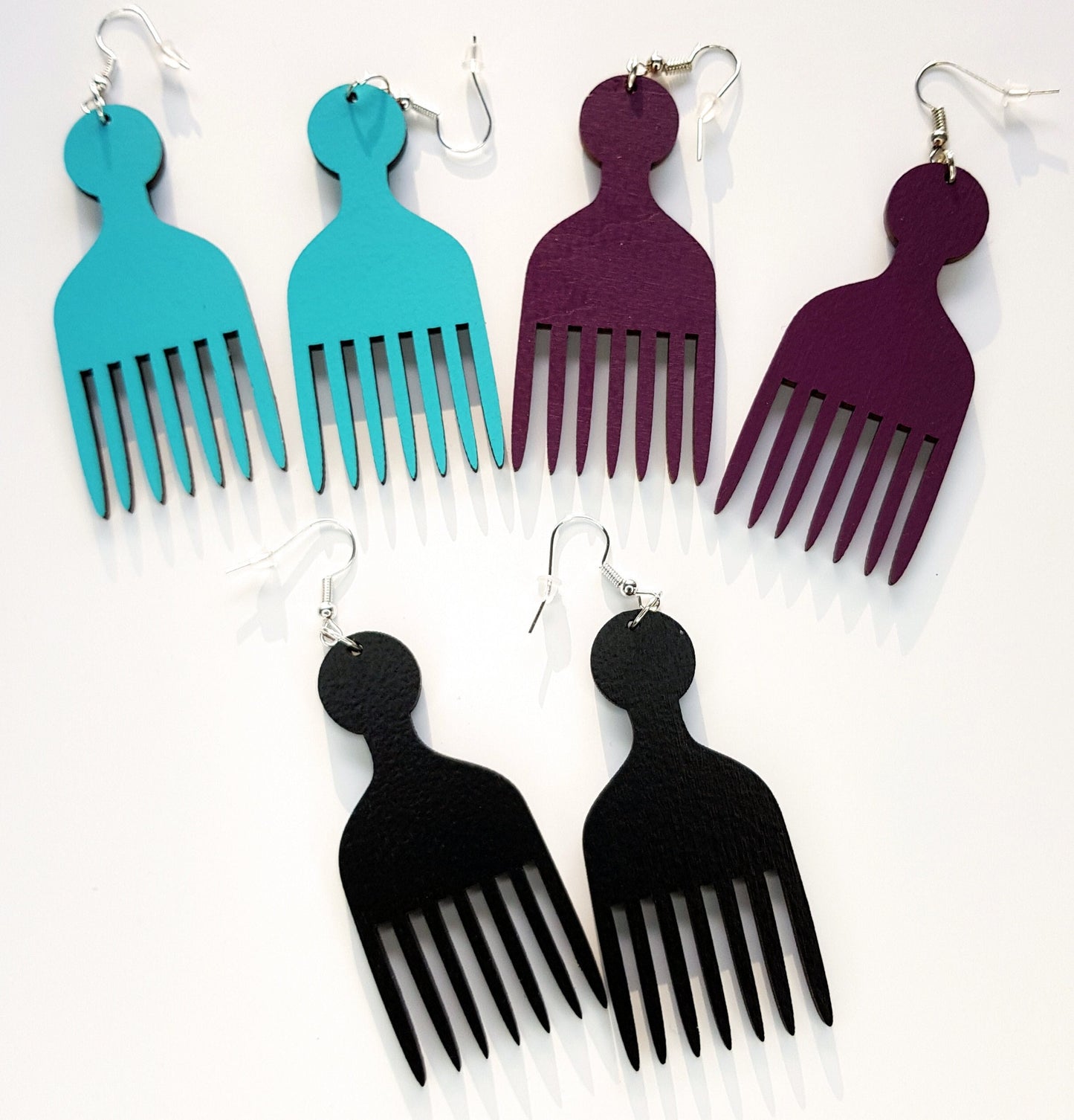 3 pairs of African earrings wooden pick in a choice of sizes 27 colors to choose from