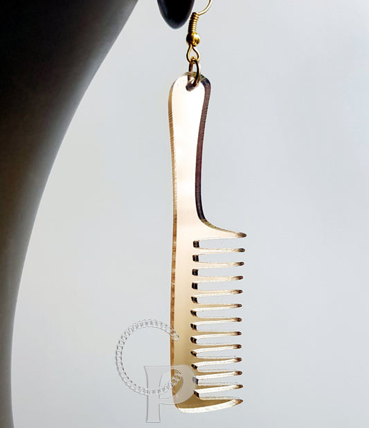 African earrings comb in silver or gold mirror acrylic Africa hair pick