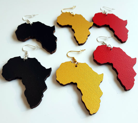 3 pairs of African earrings wooden Africa map in a choice of sizes 27 colors to choose from