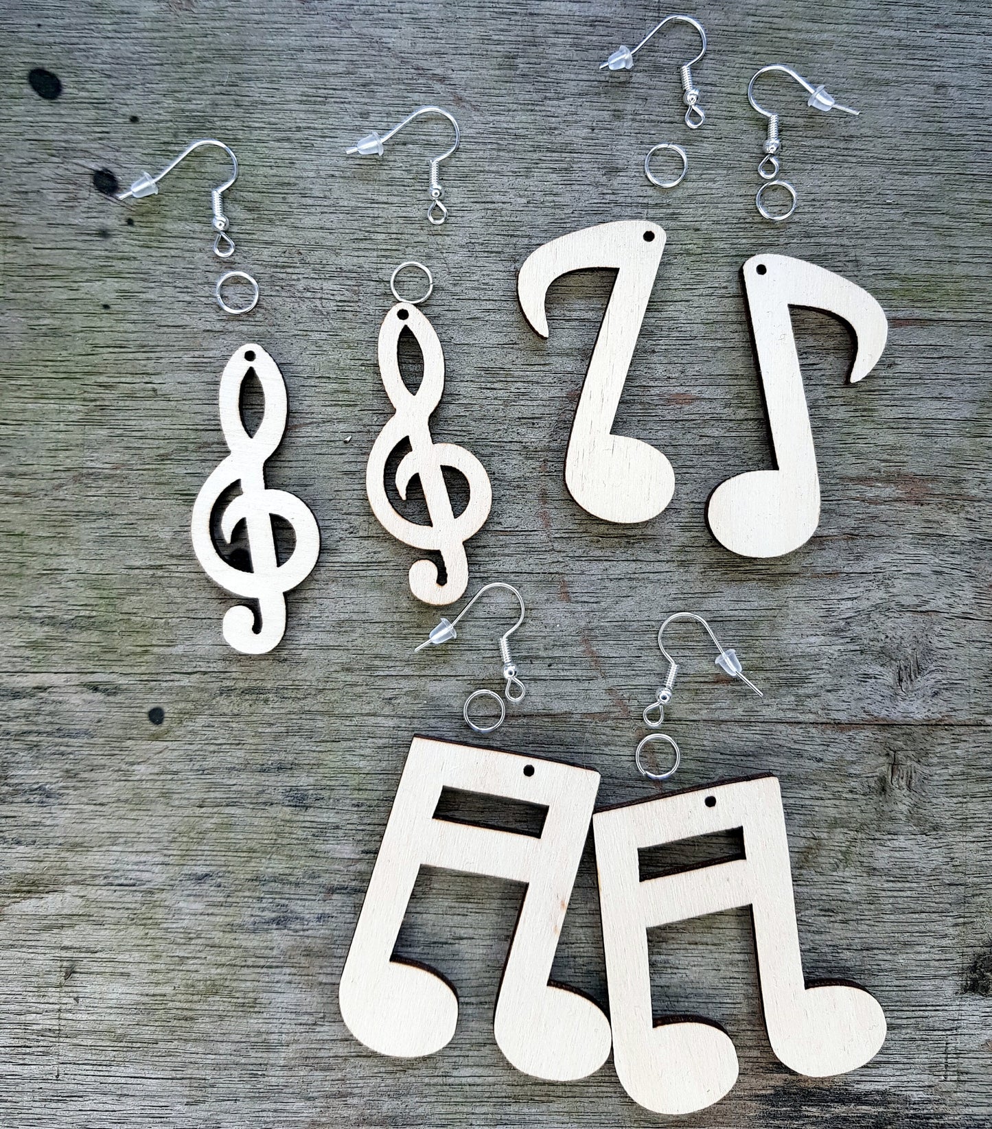 3 pairs of earrings kit wooden DIY treble clef musical notes