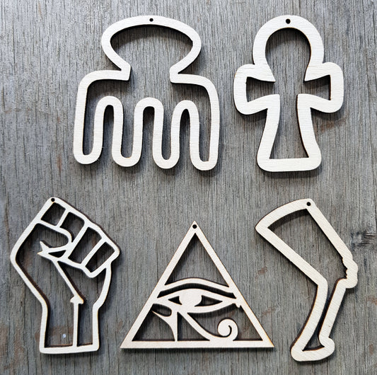 10 plain wooden shapes African Egyptian Nefertiti ANKH Eye of Horus earring blanks