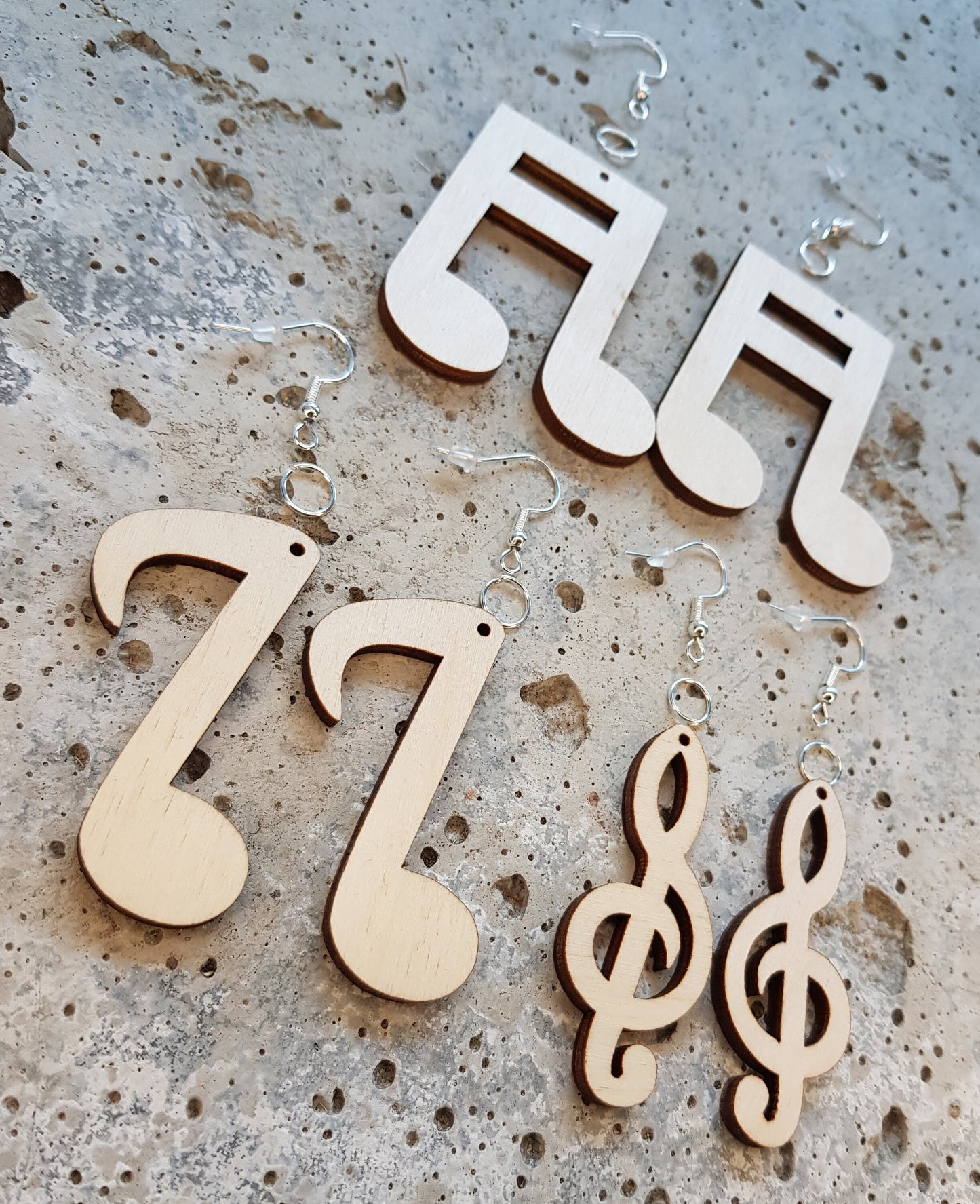 3 pairs of earrings kit wooden DIY treble clef musical notes