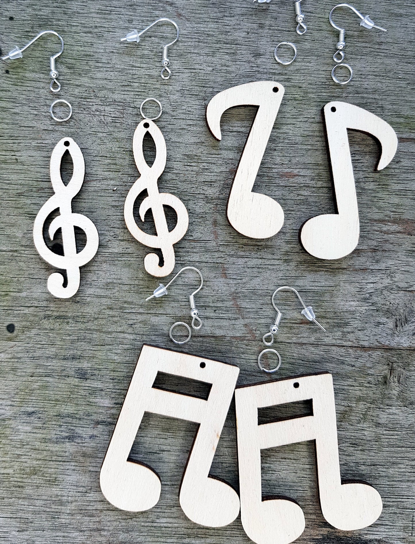 3 pairs of earrings kit wooden DIY treble clef musical notes