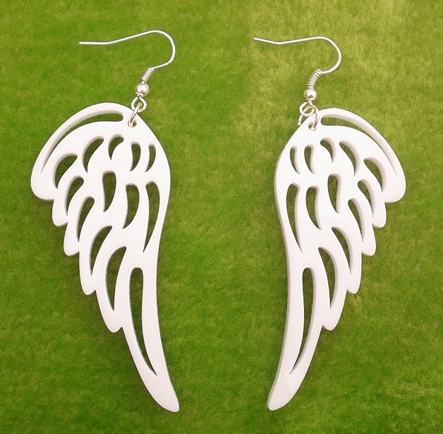 Laser cut acrylic earrings wings black or white