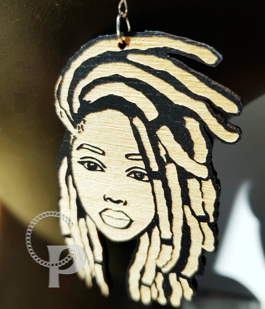 African earrings locs woman wooden and double sided Afrocentric jewelry with natural hair in black