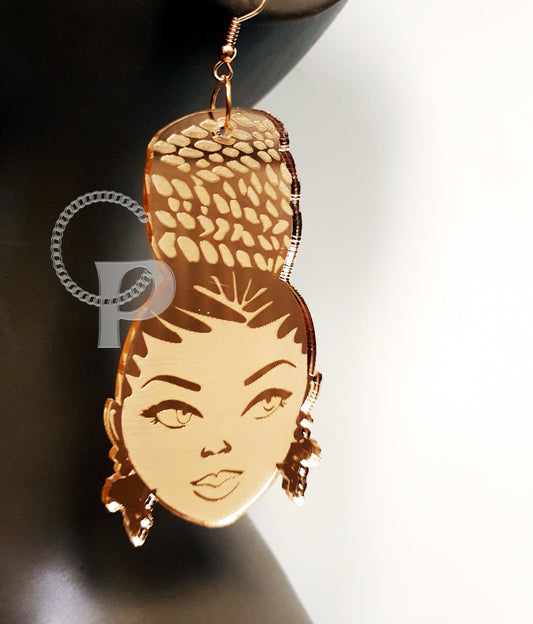 African earrings 10 pairs gold mirror Afro silhouette woman acrylic engraved natural hair crown