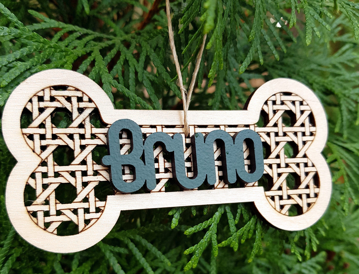 Dog personalized wooden bauble bone any name laser cut first Christmas ornament gift for pet