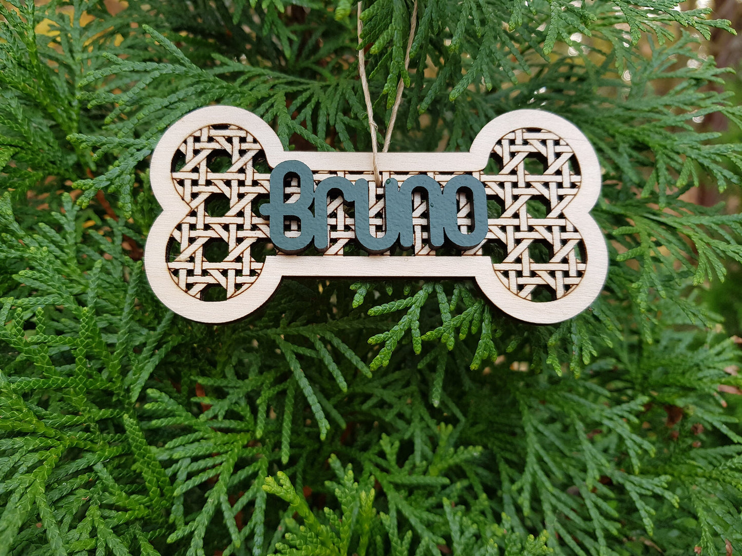 Dog personalized wooden bauble bone any name laser cut first Christmas ornament gift for pet