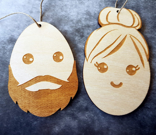 Funny wooden Easter ornaments gift for a couple wood mustache beard egg shapes spring decor