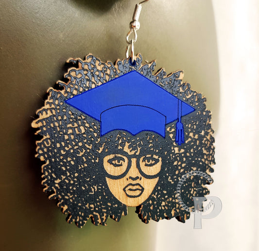 African earrings graduation gift Afro woman natural hair coils glasses cap student graduate