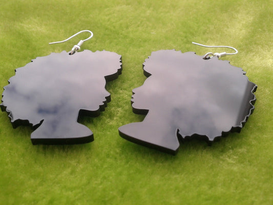 Beautiful laser cut acrylic Soul Sista Afro silhouette earrings in black