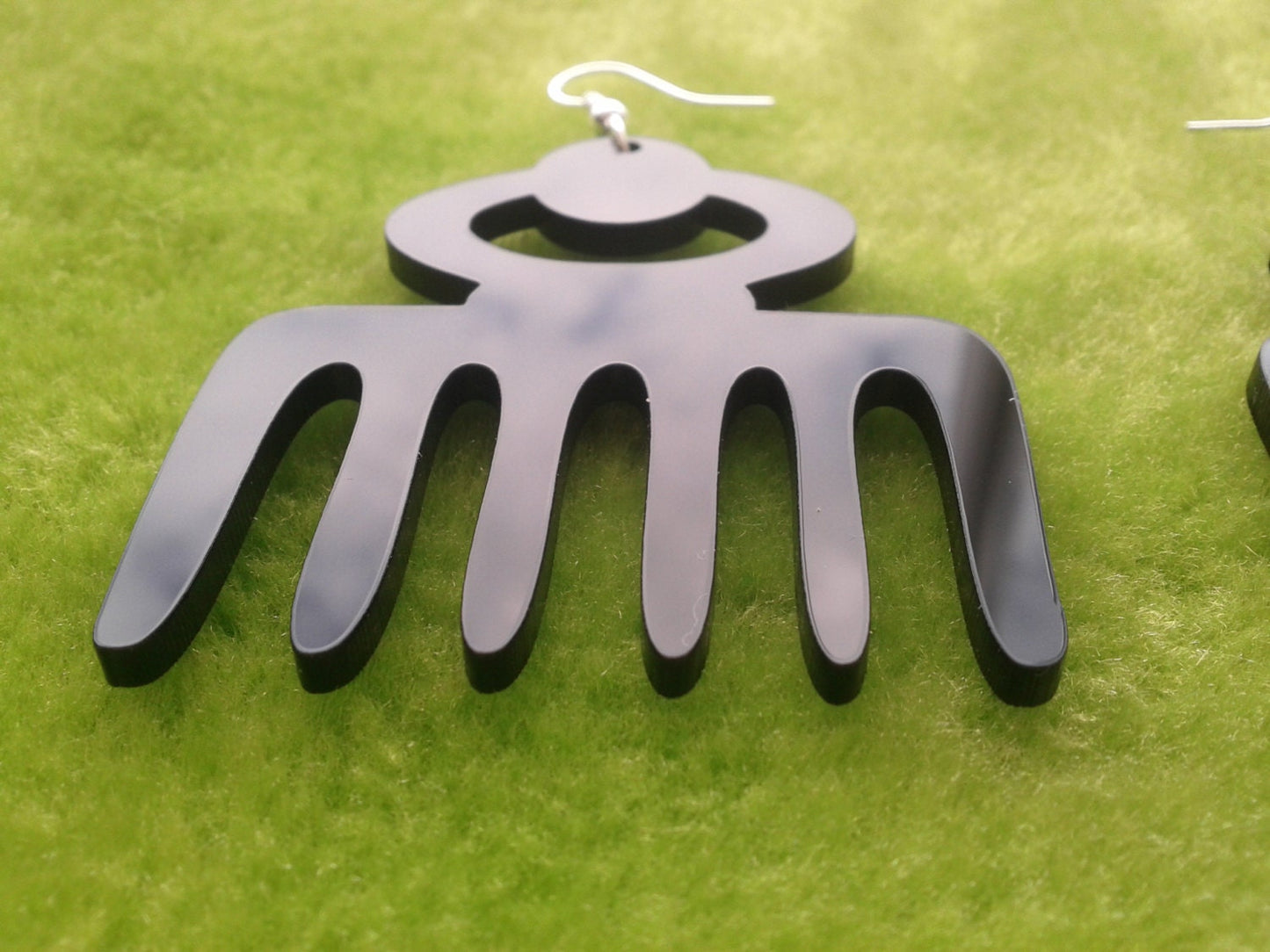 Laser cut acrylic Afro pick, Adinkra Symbol Duafe earrings in black