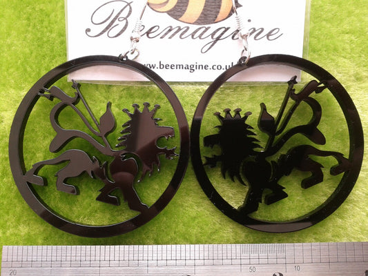 Beautiful laser cut black acrylic earrings Lion of Judah in a circle