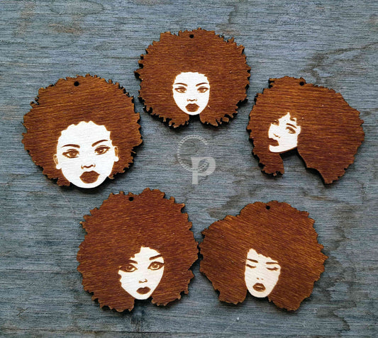 10 wooden shapes plain African hair Afro puffs shapes jewelry earrings making laser cut crafts queen silhouette unfinished black naturalista