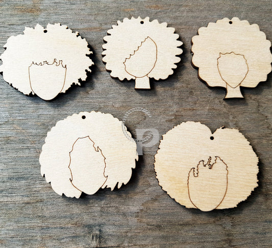 African girl wooden shapes for earrings , jewelry making craft black woman silhouette