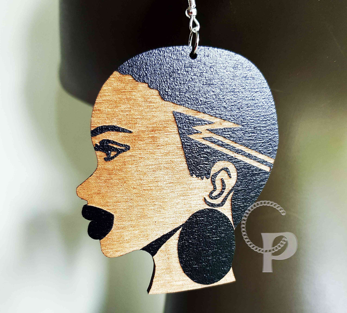 African earrings woman Afro silhouette wooden natural hair undercut earrings black