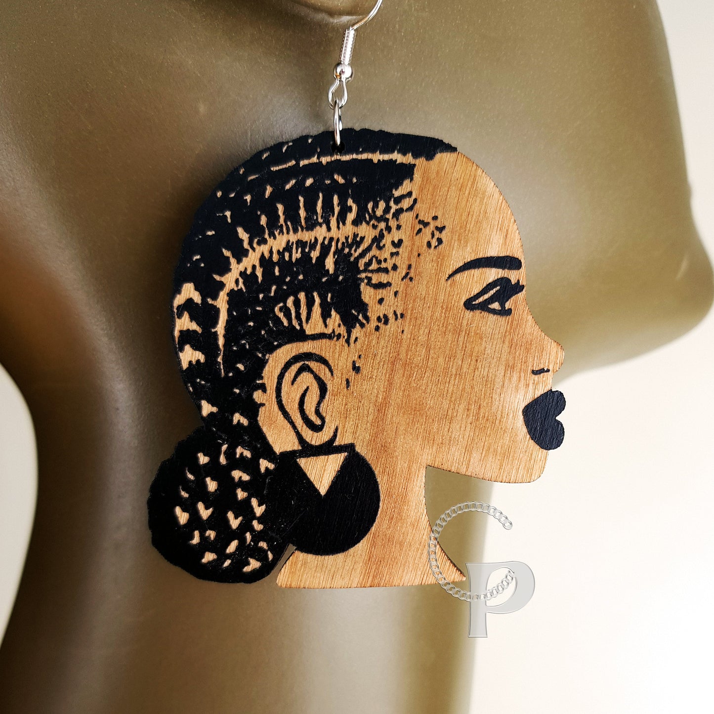 African earrings made of wood woman Afro silhouette natural hair black girl