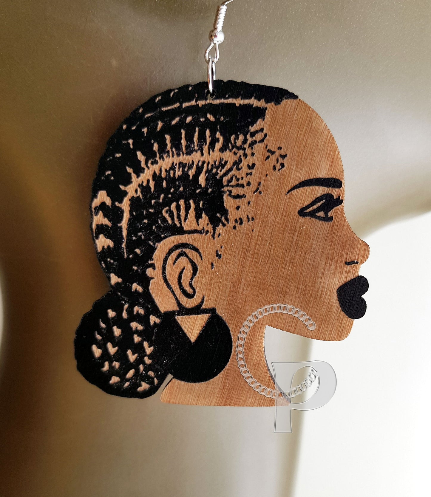 African earrings made of wood woman Afro silhouette natural hair black girl