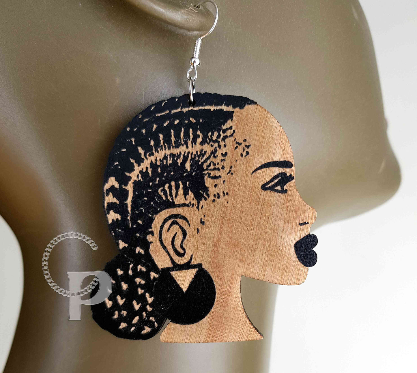 African earrings made of wood woman Afro silhouette natural hair black girl