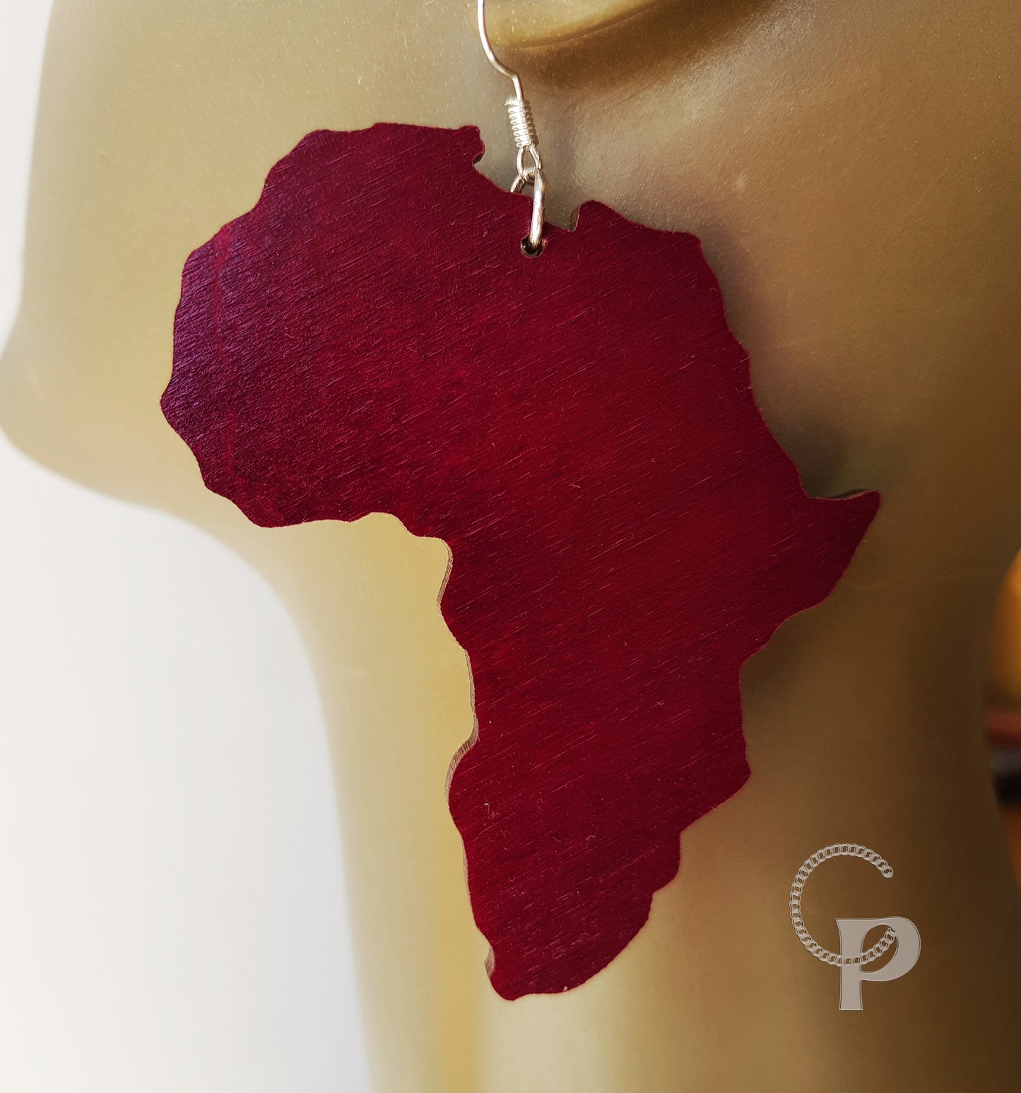 Africa map wooden earrings large ethnic jewelry