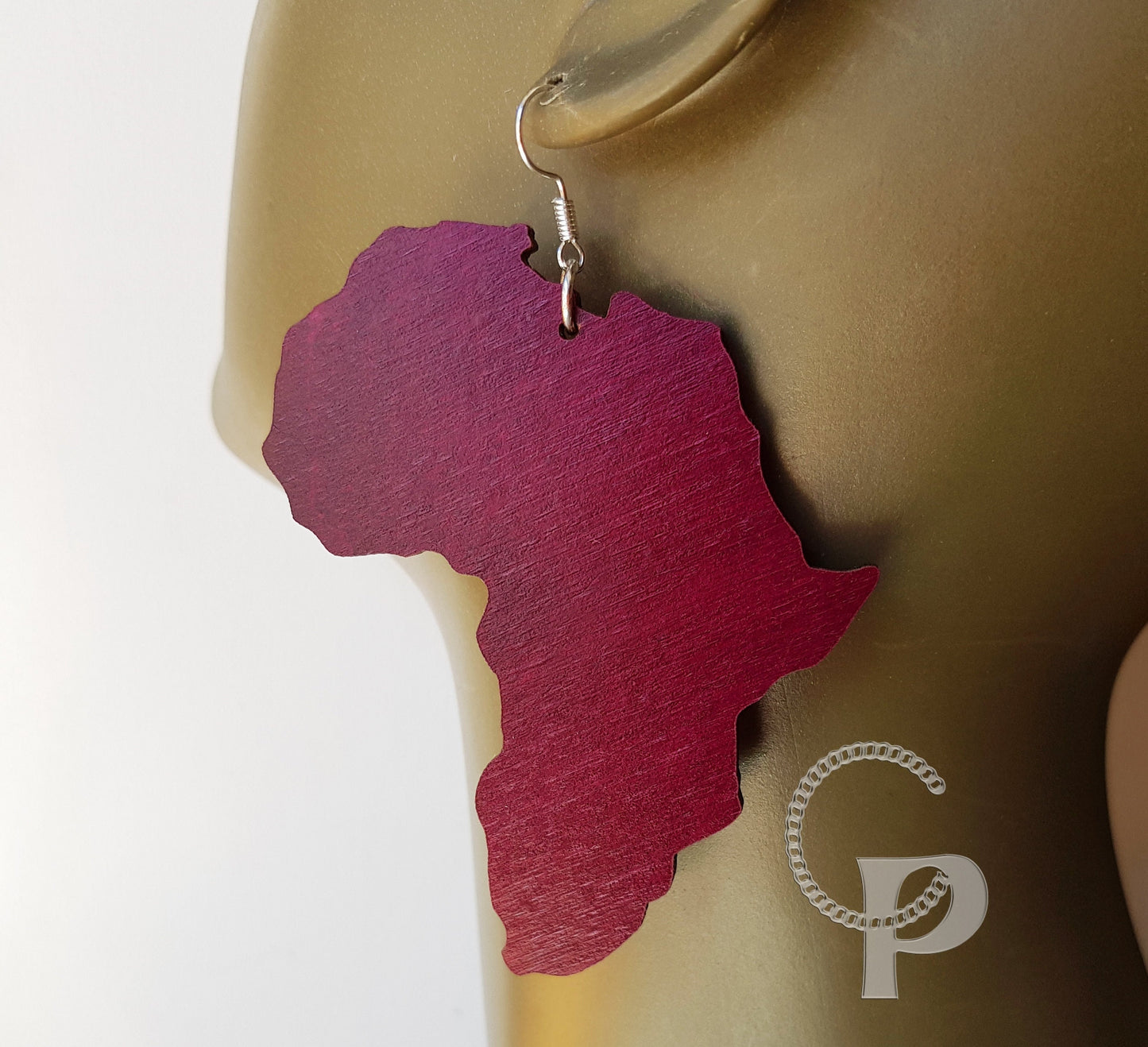 Africa map wooden earrings large ethnic jewelry