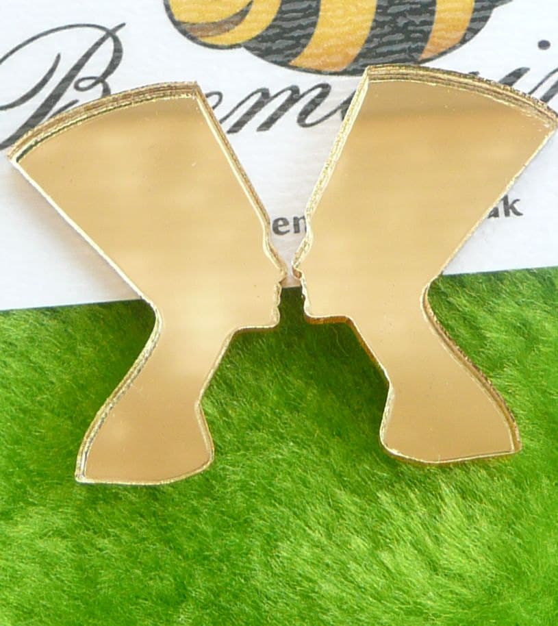 2'' stud earrings gold mirror acrylic Afro, Nefertiti, Africa