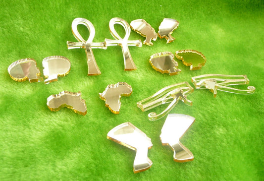 2'' stud earrings gold mirror acrylic Afro, Nefertiti, Africa