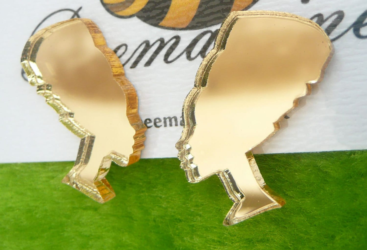 2'' stud earrings gold mirror acrylic Afro, Nefertiti, Africa
