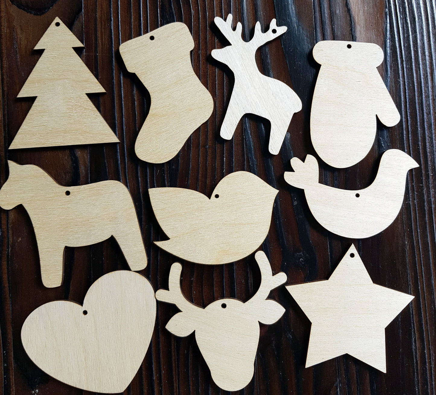 Wooden Christmas shapes nordic style simple cut outs wood crafts decoration DIY  decor