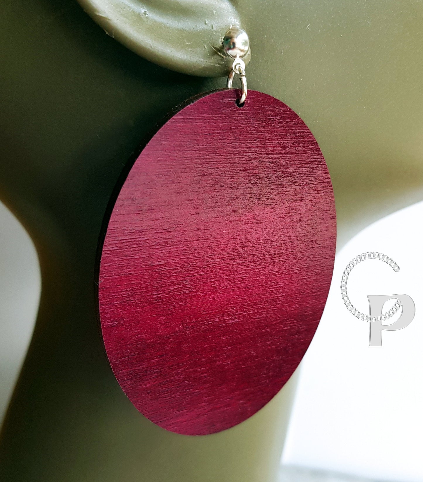 Oversized wooden oval earrings African style lightweight big tribal jewelry