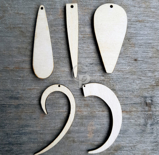 10 wooden shapes for jewelry earrings making geometric shapes cut outs hooks