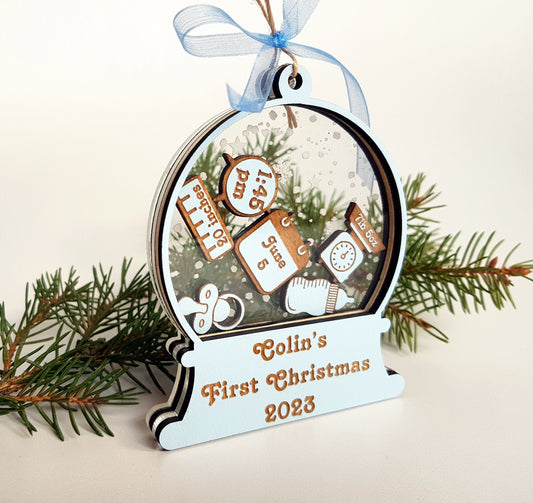 Personalized Baby's First Christmas Ornament baby stats shaker snow globe tree ornament gift