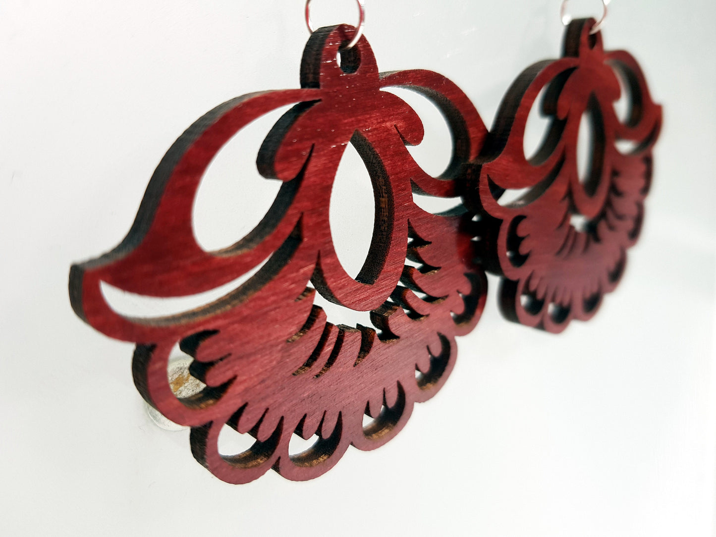 Wooden earrings boho inspired flower cute folk style jewelry in mahogany large sizes available