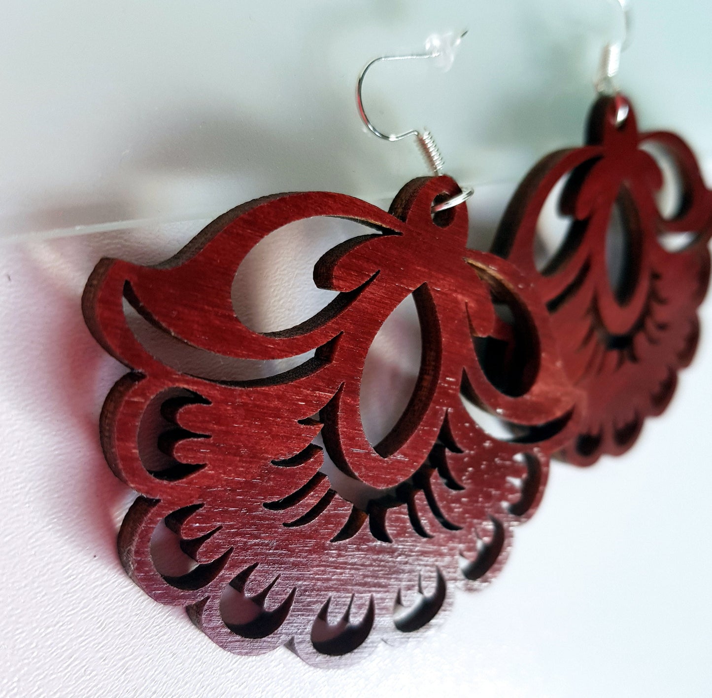 Wooden earrings boho inspired flower cute folk style jewelry in mahogany large sizes available