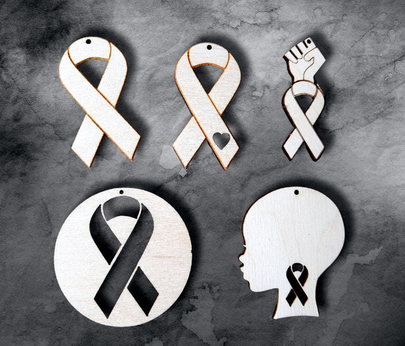 10 unfinished wooden shapes cancer awareness ribbon designs blanks bald girl silhouette pieces jewelry earrings making laser cut crafts base