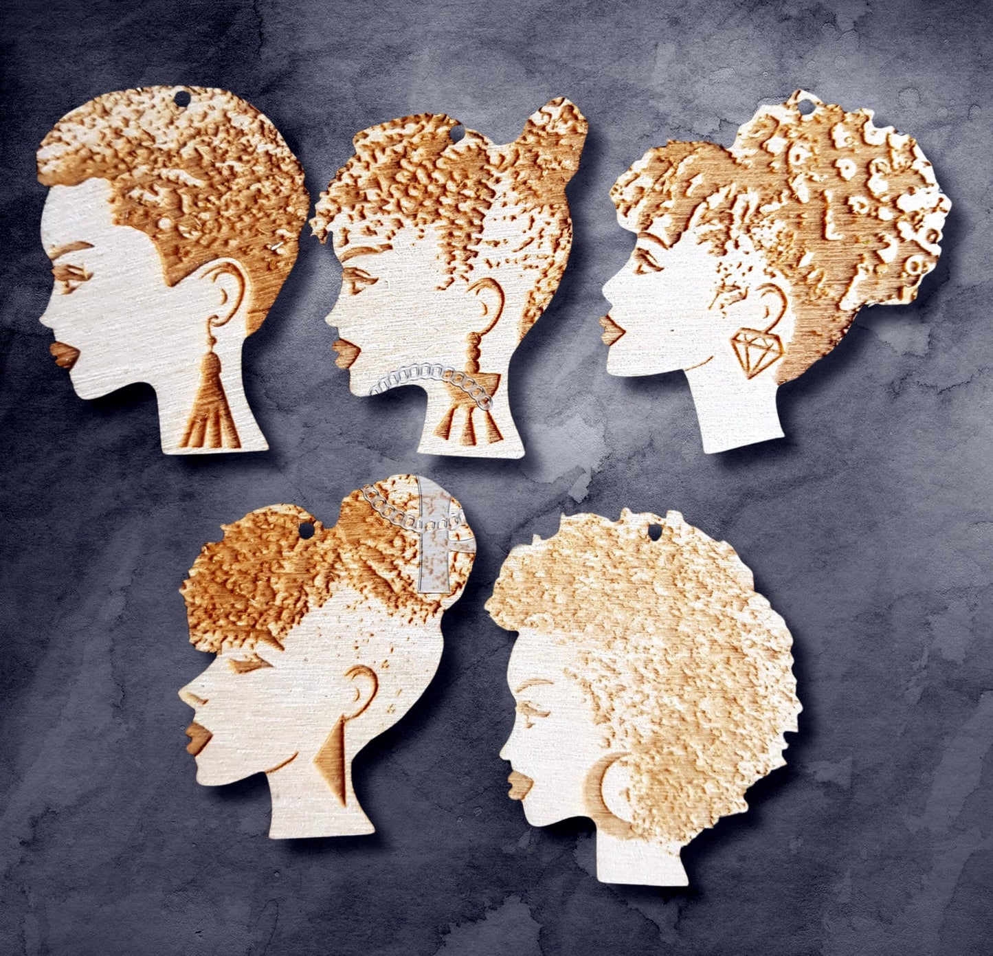 5 pairs plain wooden African hair Afro hair updo shapes jewelry earrings making laser cut crafts Nefertiti silhouette unfinished Free post