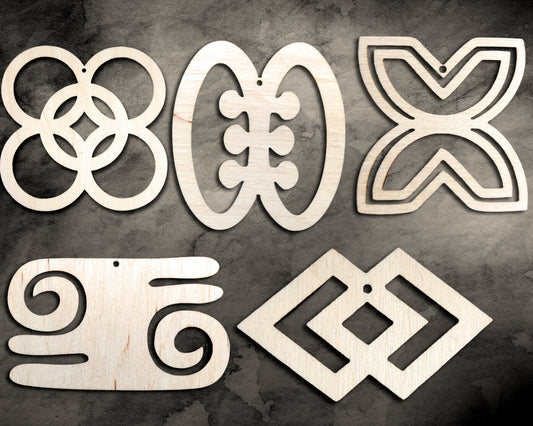 10 unfinished wooden Adinkra symbols Fawohosie shapes for jewelry earrings making laser cut crafts