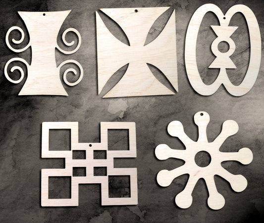 10 unfinished wooden Adinkra symbols Fofo, shapes for jewelry earrings making laser cut crafts