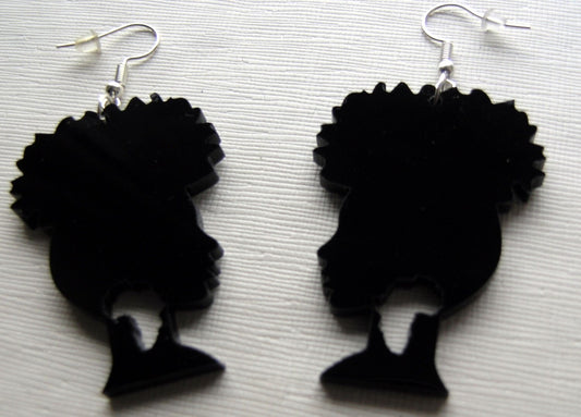 Beautiful laser cut acrylic Afro silhouette earrings in black