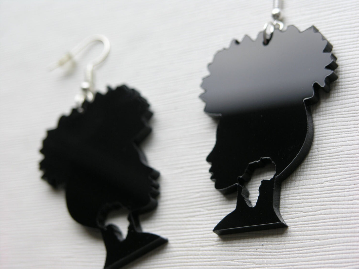 Beautiful laser cut acrylic Afro silhouette earrings in black