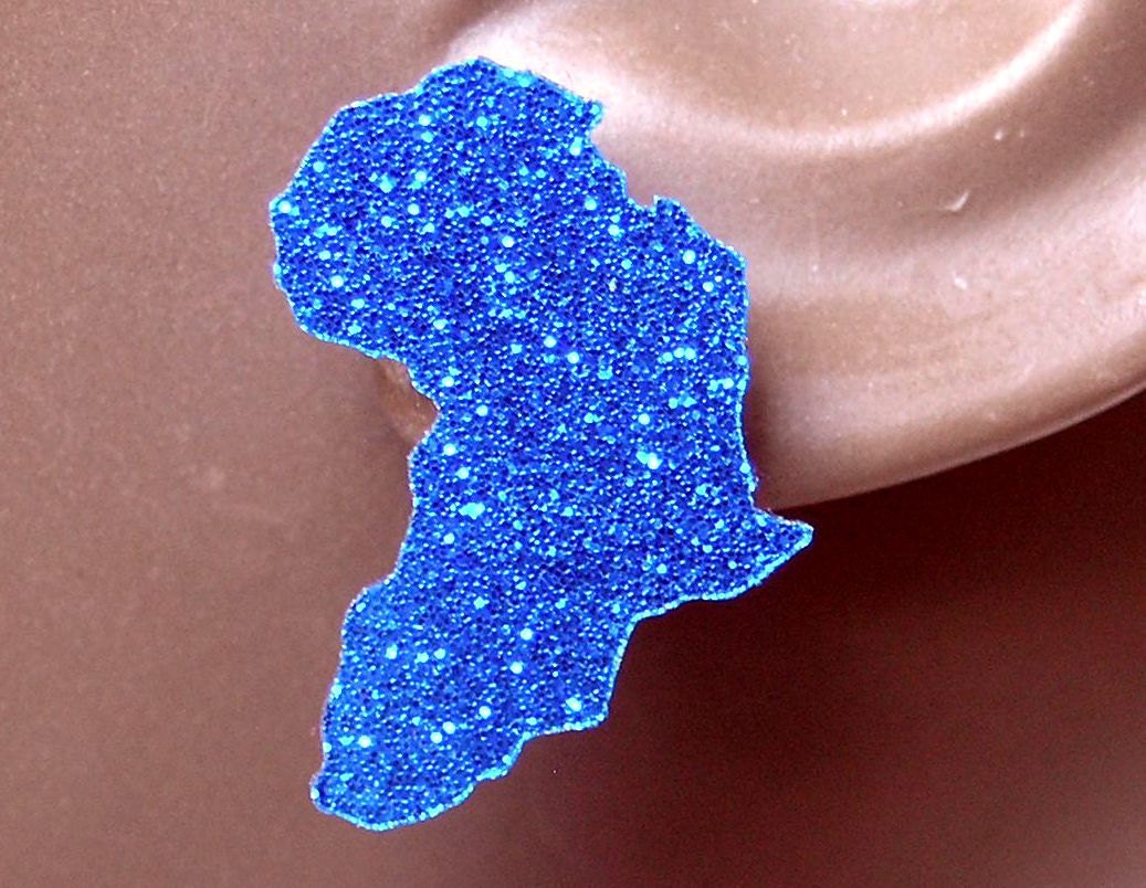 Africa stud earrings blue glitter sparkle 1 inch size