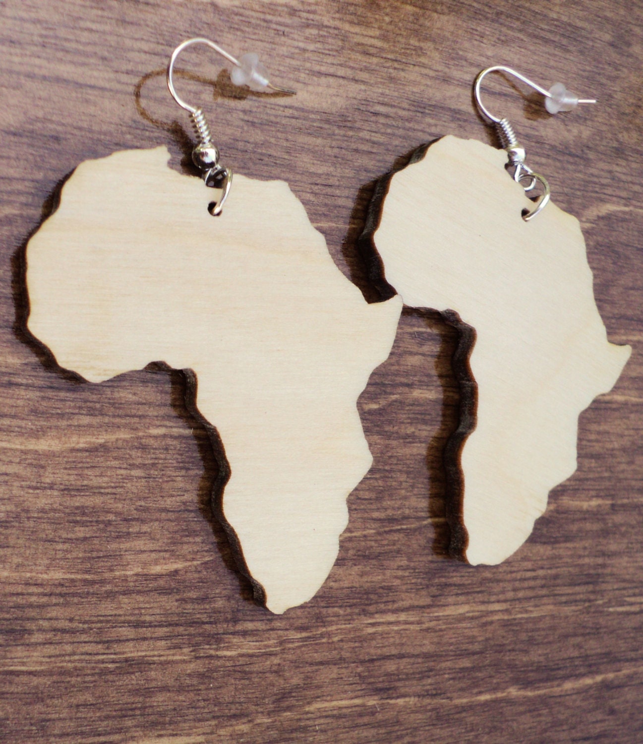 Natural wooden earrings laser cut Africa shape African map plain birch