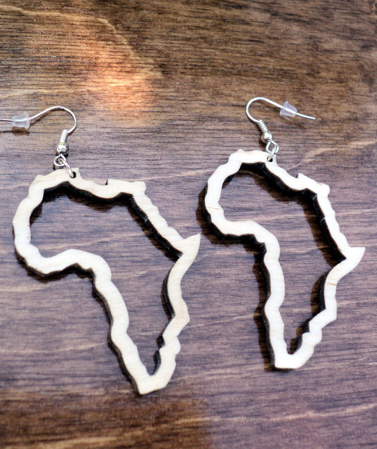 Natural wooden earrings laser cut Africa outline African map plain birch wood earrings